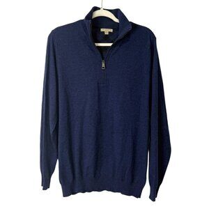 Burberry Brit Mens 1/4 Zip Sweater Extra Fine Merino Wool Pullover Blue Size XL